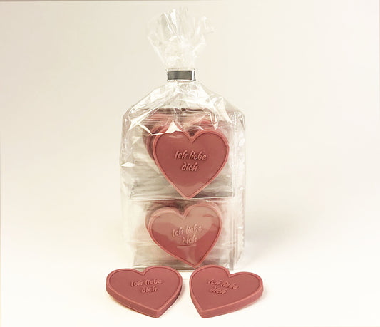 12 Schokoladenherzen 'Ich liebe Dich' – aus Ruby-Schokolade - Perfekt für Geburtstage, Valentinstag und Hochzeitstage