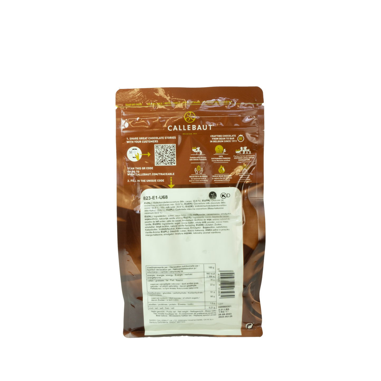 Callebaut Finest 33,6% Chocolate Belga - Leche 823 Callets 1 kg