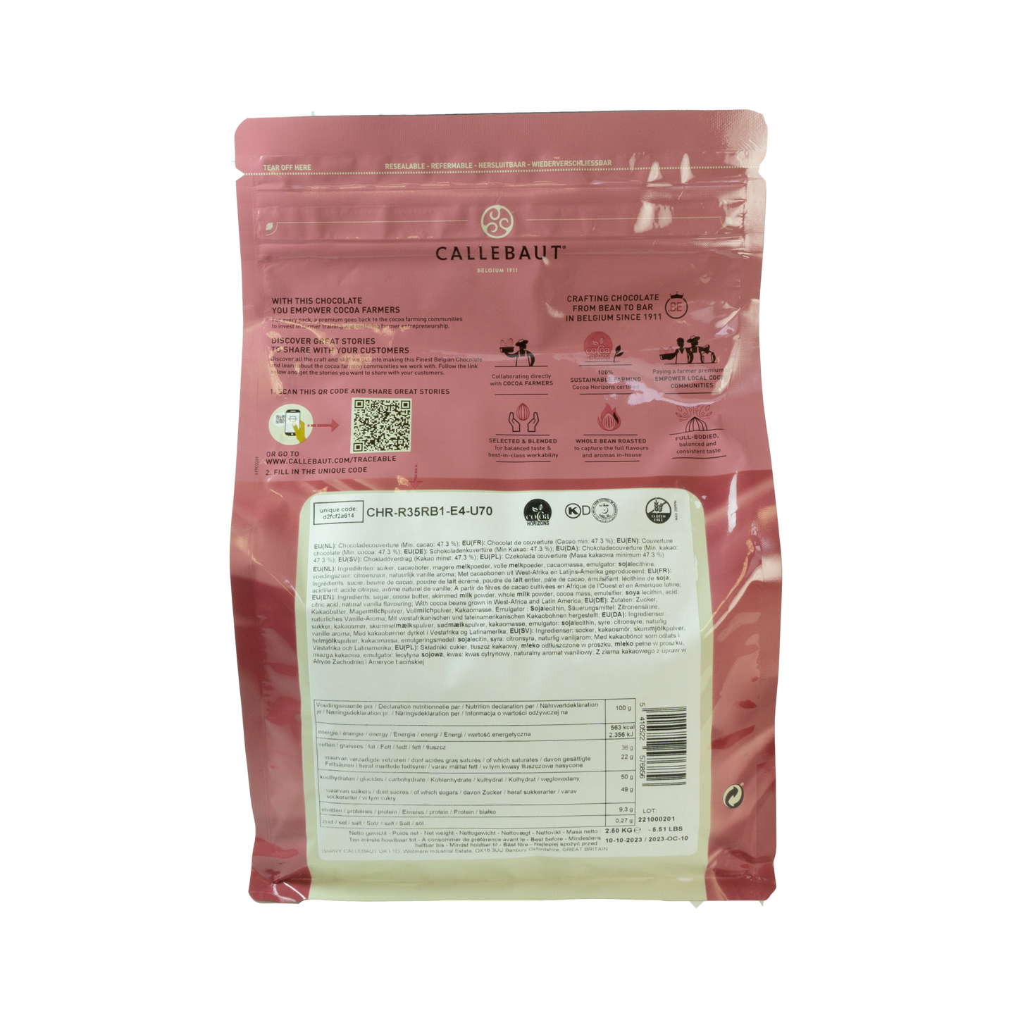 Callebaut Ruby 47,3 % Las mejores chispas de chocolate con rubí belga 2,5 kg