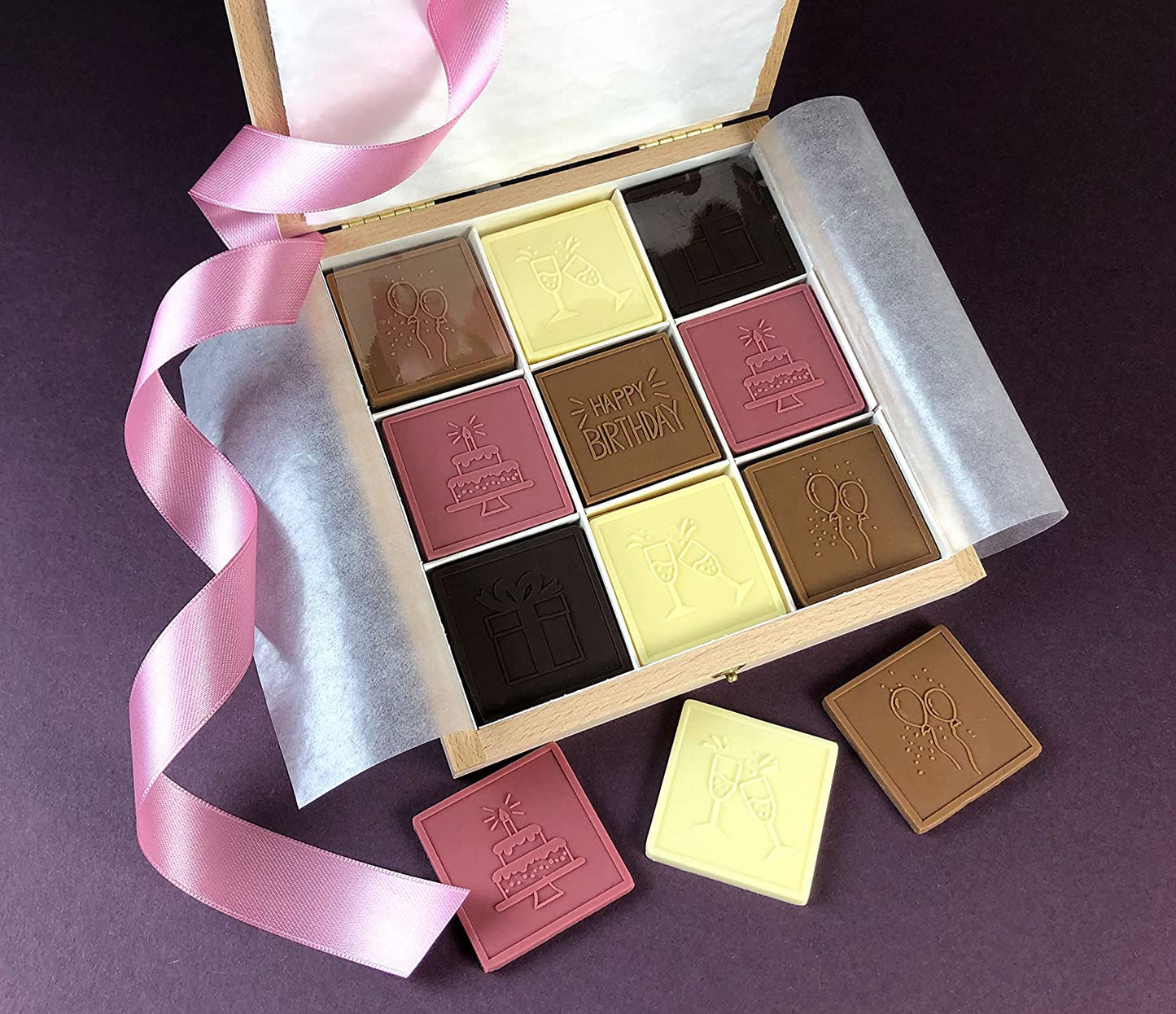 Caja de Cumpleaños de Chocolate "Happy Birthday - Pink Party"