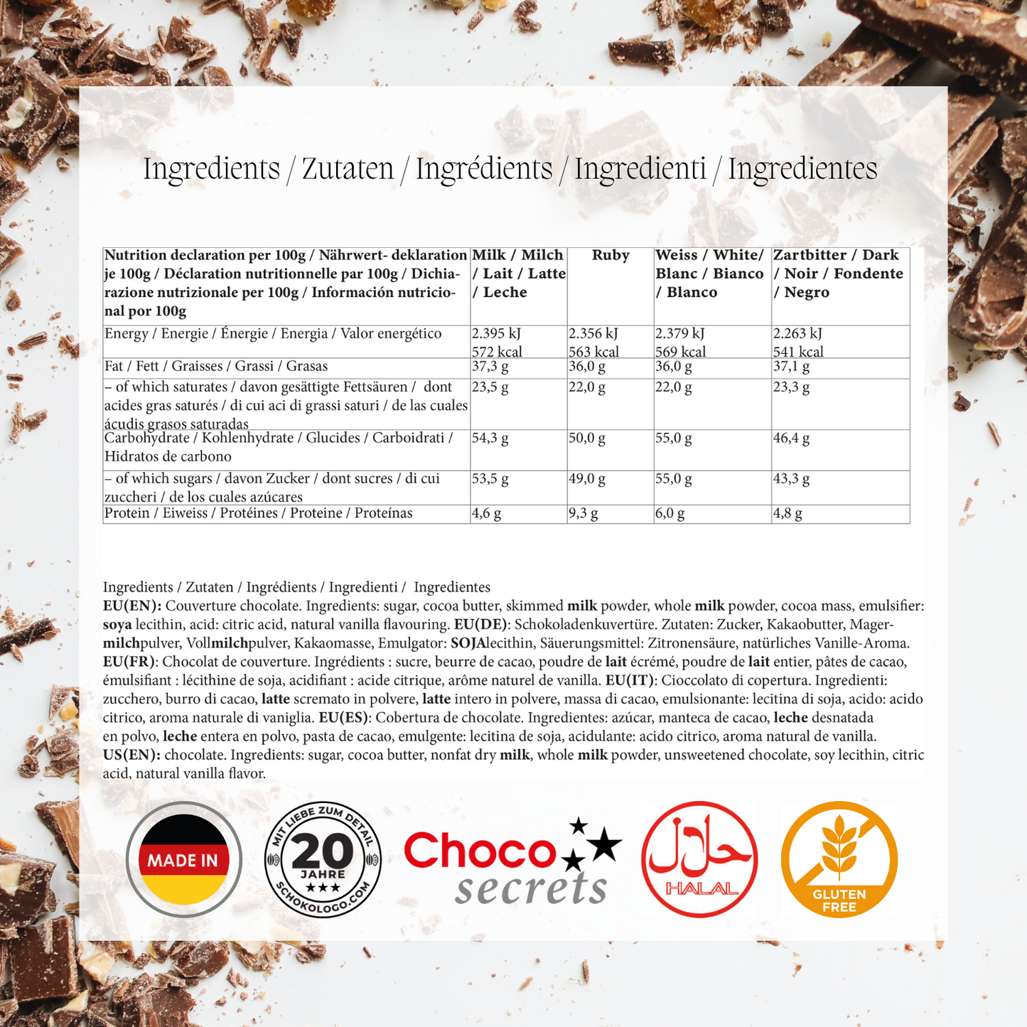 Choco-Drops, 4 x 600g (Milk, Dark, White, Ruby)