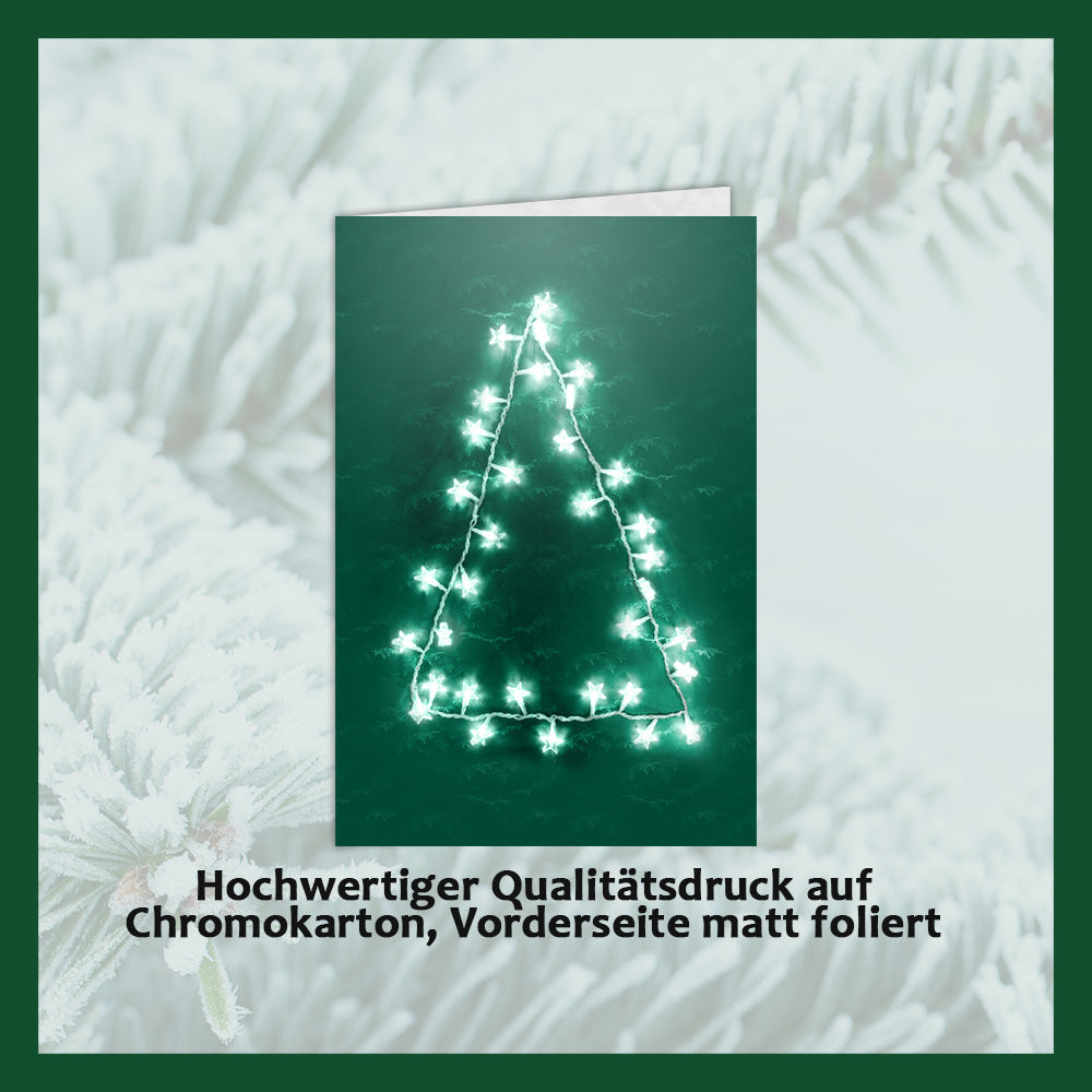 Cartes de Noël avec chocolat en relief dans une boîte en argent, lot de 5, motif de la carte : sapin de Noël, chocolat en relief : "Frohe Weihnachten", enveloppe en argent