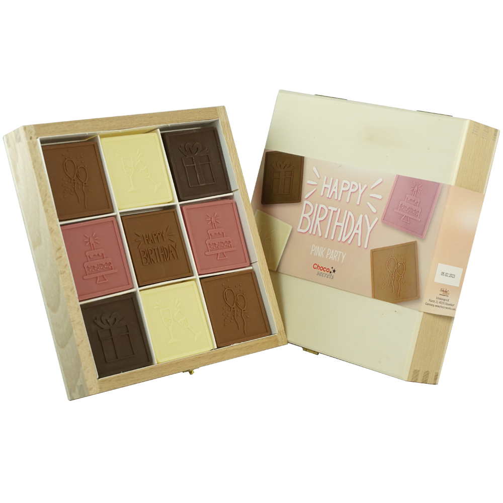 Caja de Cumpleaños de Chocolate "Happy Birthday - Pink Party"
