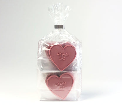 12 Schokoladenherzen 'Ich liebe Dich' – aus Ruby-Schokolade - Perfekt für Geburtstage, Valentinstag und Hochzeitstage