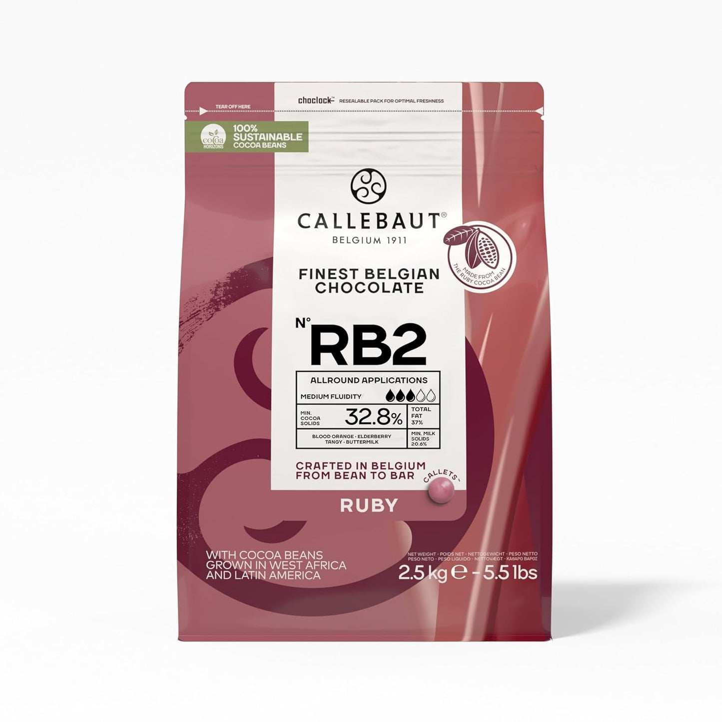 Callebaut Ruby RB2 32,8 % Las mejores chispas de chocolate con rubí belga 2,5 kg