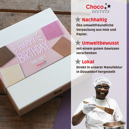 Scatola di compleanno al cioccolato "Happy Birthday - Pink Party"