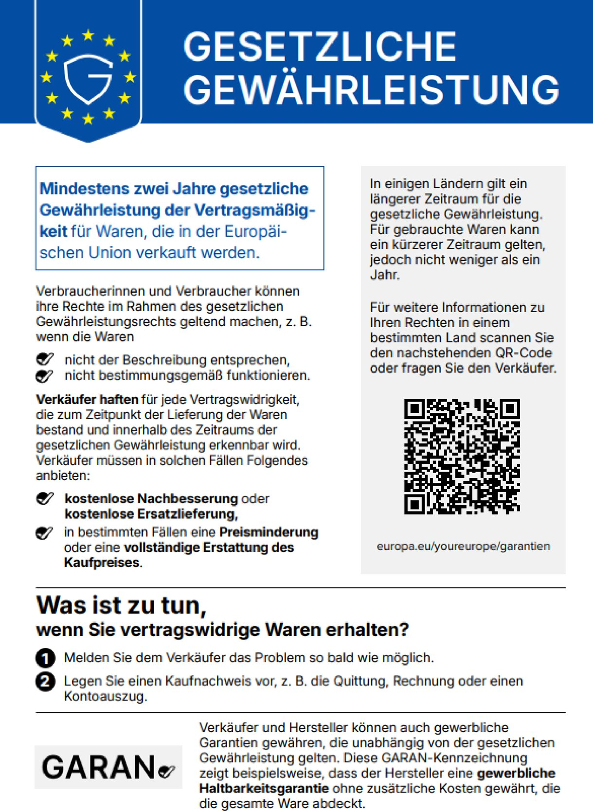 Information über das gesetzliche Gewährleistungsrecht